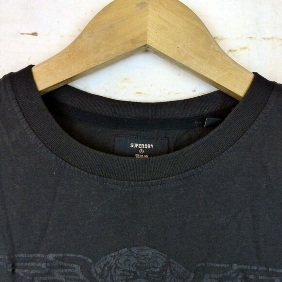 Superdry Black Label T-Shirt Women US 6 Black Out Graphic Logo Short Sleeve Moto - Picture 5 of 16